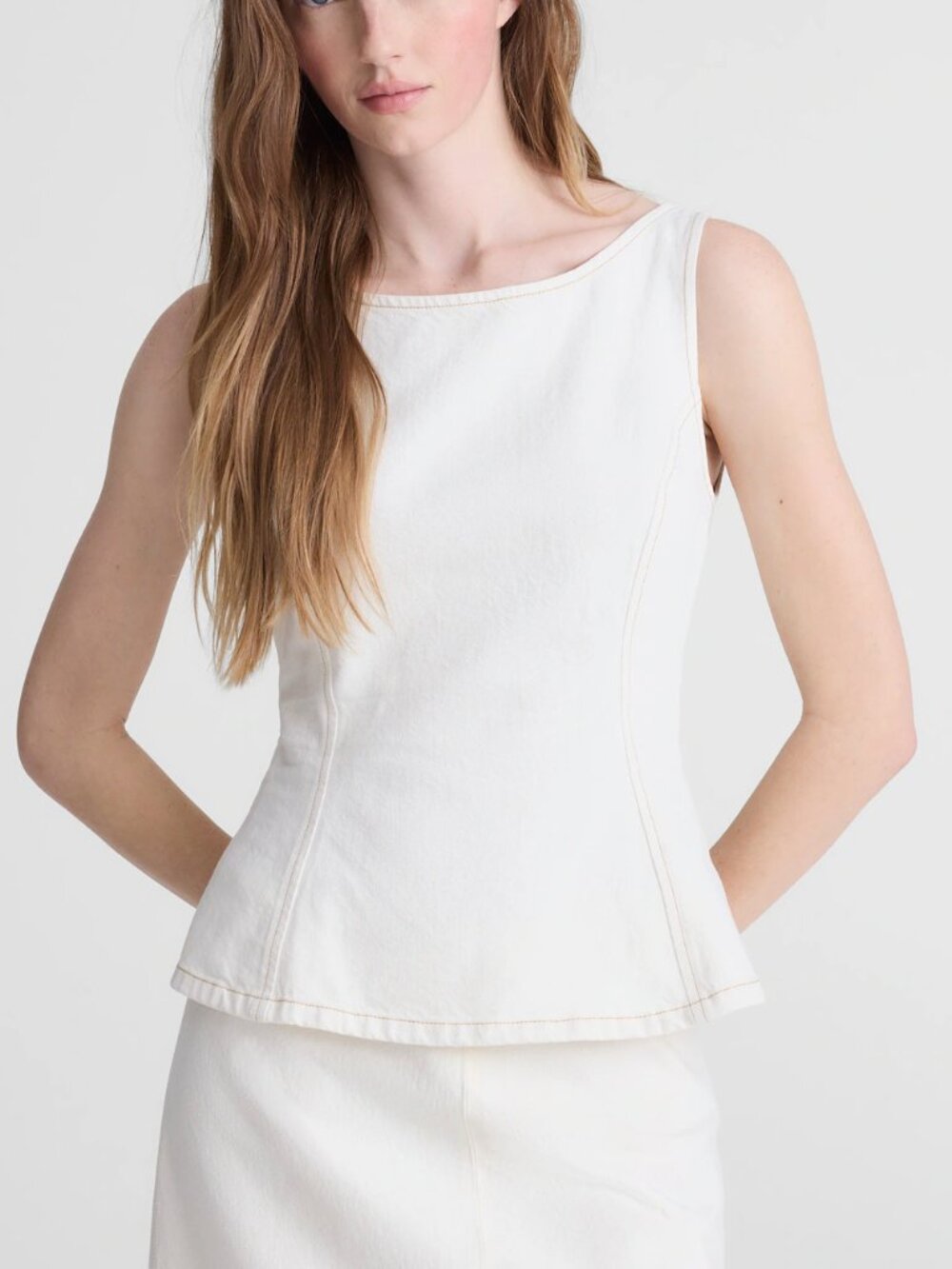 Madewell Denim Seamed Cotton Boatneck Shell Top Cream Size 6/M NWT